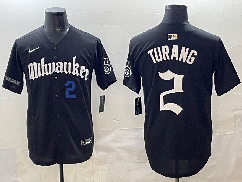 Men 2025 Milwaukee Brewers #2 Turang Black Five generations Joint Name Nike MLB Jersey style 7->milwaukee brewers->MLB Jersey